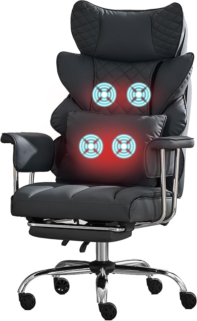 DYHOME 500 Lbs Kneading Massage Office Chair with Foot Rest Reclining Black | Ergonomic Computer Chair, High Back Thick Cushion, Big & Tall, Comfy Leather, Heavy Duty Home Executive