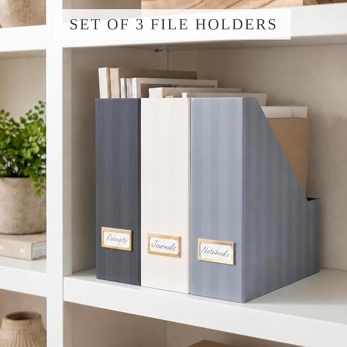 Beautiful Magazine Holder Set of 3 - Sturdy File Holder to Organize Your Desk or Shelves - The Perfect Office & Work Storage to Effortlessly Arrange Your Paperwork, Files, Magazines, Books or Binders