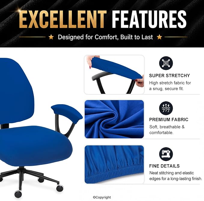 Stretchable Split Office Chair Seat Covers - Universal Stretch Computer Chair Slipcover - Washable Rotating Backrest Coverings & Cushion Protectors & Armrest Covers for Dogs, Cats, Pets