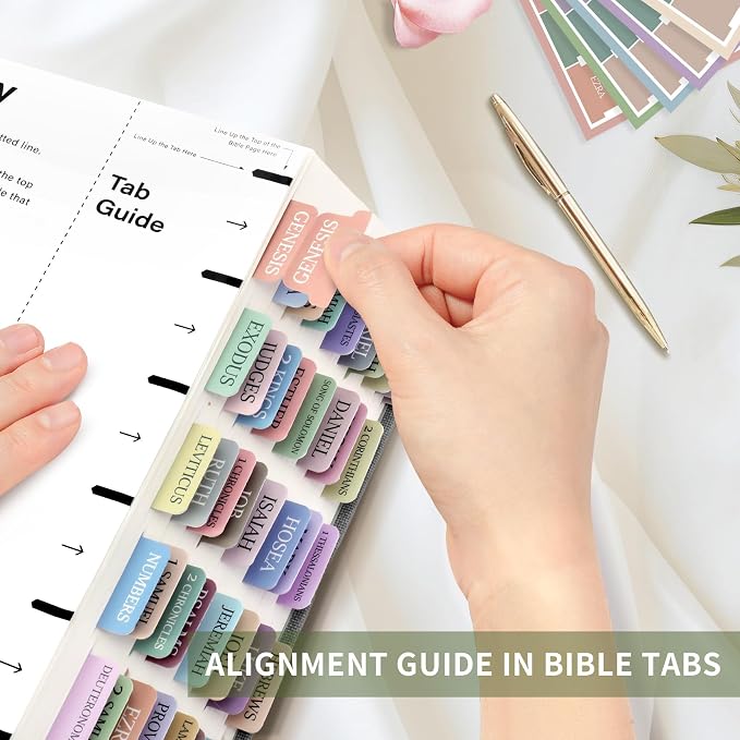 Bible Tabs for Women & Men, Bible Tabs for Study Bible, Large Print Bible Tabs for Easy Navigation, Bible Index Tabs, 66 Tabs Old & New Testament, Extra 9 Blank Tabs - Macaron