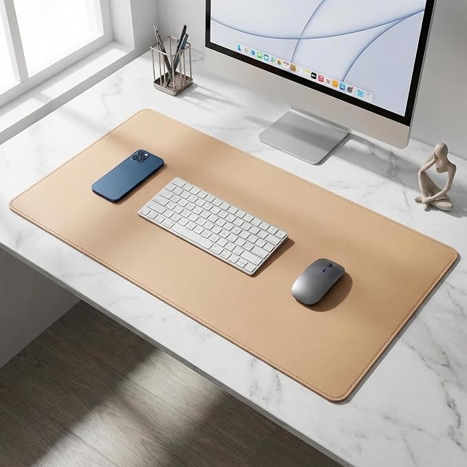 Desk Mat 14.97'' x 25.22'', Desk Protector, PU Leather Desk Pad, Non Slip Small Desk Pad Mat, Desk Blotter, Desk Pads on Top of Desks, Home or Office Small Desk Mat (Khaki)