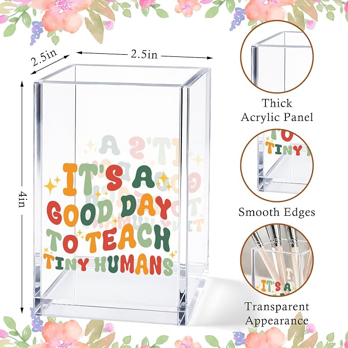 Teacher Acrylic Pen Holder Cup, Aesthetic Desk Decor, Inspirational Pencil Holder Organizer, Teacher Appreciation Gift for Women, Cute Office Desk Accessories