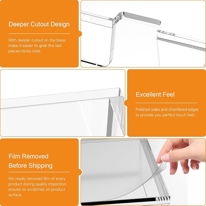 BEEGO Sticky Note Organizer - 4x6 in Crystal Clear Acrylic Notepad Holder & Dispenser for Dorm Room Office Desk Organization