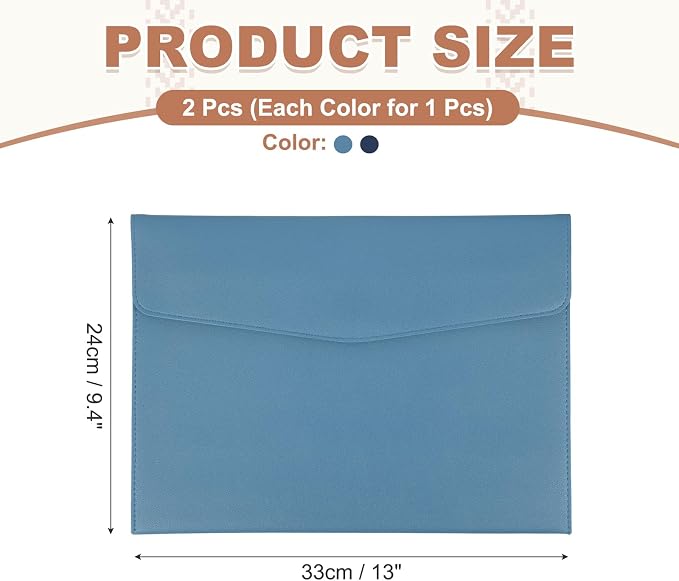 PATIKIL 2Pcs PU Leather A4 File Folder, Document Holder Envelope Waterproof Napa Texture Filing Organizer Portfolio Folder Case with Magnetic Snap for Home Office, Light Blue, Navy Blue