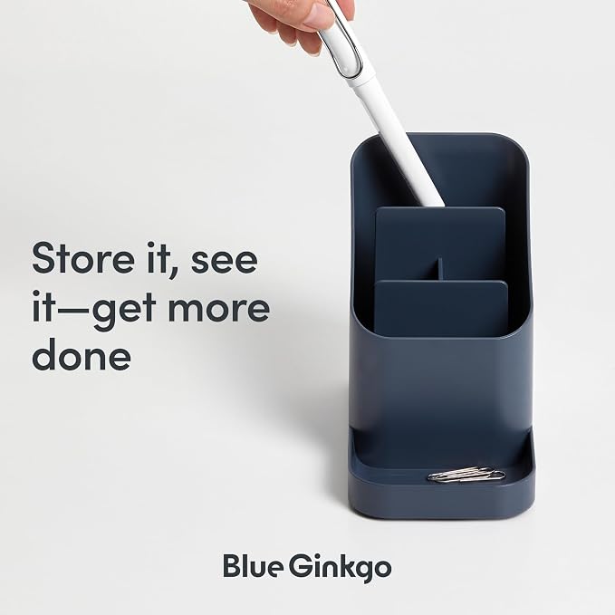 BLUE GINKGO Pen Holder, Desk Organizer, Blue, Made in Korea | Multi-Compartment. Space-Saving. Everyday Storage.
