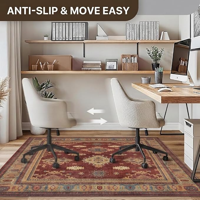 36"x48" Office Chair Mat for Hardwood Tile Floor, Under Desk Carpet Protector for Rolling Computer Chair Mat, Machine Washable Area Rug, Anti-Slip 1/5" Thick Low Pile Thin Vinyl Floor Mat, Crimson