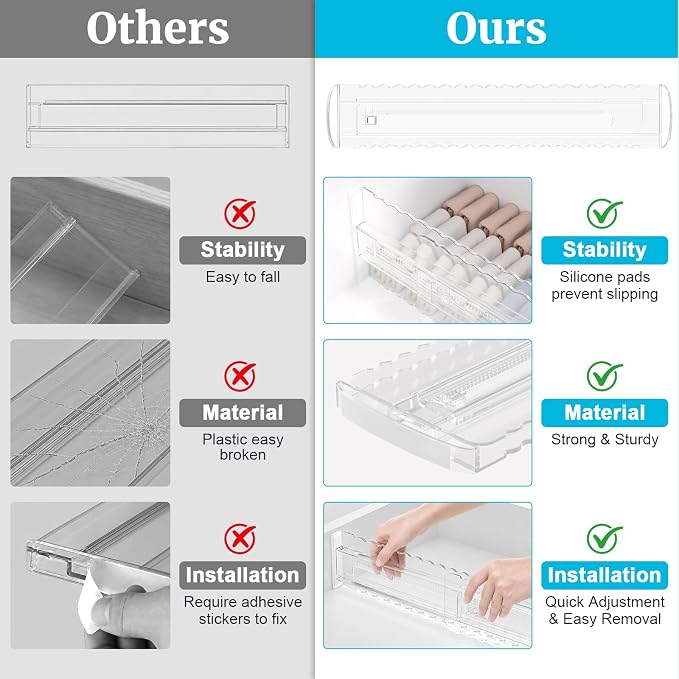8 Pack 4" High Drawer Dividers for Clothes, 10.2"-16.5" Expandable Dresser Drawer Organizers, Adjustable Plastic Clear Drawer Separators for Kitchen, Baby Clothing, Socks, Underwear, Bedroom