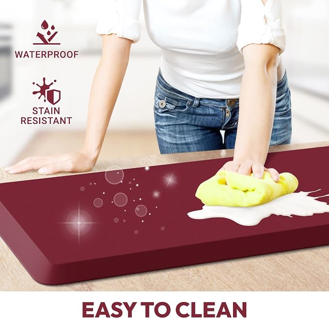 4/5 Inch Thick Kitchen Mat - Cushioned Anti Fatigue Mats for Kitchen Floor - Easy to Clean, Waterproof, Non-Slip Kitchen Rug for Sink, Office, Kitchen (22''x72'' Red)