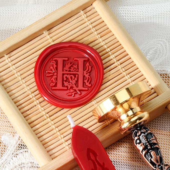 Wax Seal Stamp kit, Envelope Wax Seals DIY Kit - Retro Sealing Wax Candle + Classic Initial Alphabet Seal Wax Seal Stamp Letter H - in Blue Gift Box