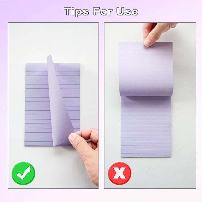 9 Pack Lined Sticky Notes 4X6 in Post Sticky Notes with Lines, Large Ruled Post Sticky Colorful Super Sticking Power Memo Pads Strong Adhesive (Orchid Frost, Pink, Blue)