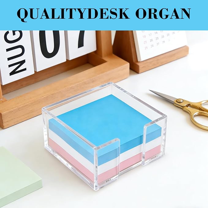 Clear Sticky Note Holder for Desk, Acrylic Sticky Note Dispenser 3x3 Inch | Office Accessories, Aesthetic Desk Accessories for Home Classroom