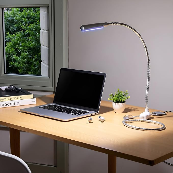 Silver USB Flexible Light Gooseneck Led Glowing Lamp Laptop Computers Studying for Office Working Writing Reading Accessories Desk Lamps Office Adjustable Led, Lamps and Shades, Table Light