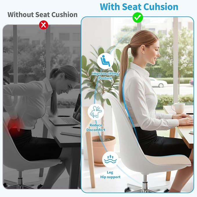 TranquilRelax 2XL Seat Cushion, Memory Foam Cushion for Long Sitting Hours on Office Chair, Car Seat, Non-Slip Chair Pad for Sciatica, Coccyx, Tailbone Pain Relief & Post-Surgery Recovery (Khaki)