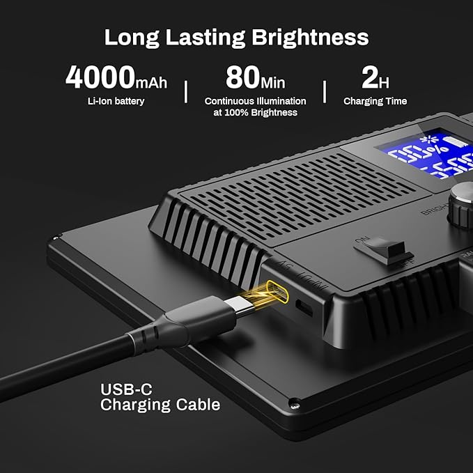 RALENO 9" LED Video Light Panel, 2500K-6500K Camera Light for Video Conference Recording with 4000mAh Battery Type-C USB Ports, CRI>95 Photo Lights for Outdoor Photography Live Streaming Zoom Call