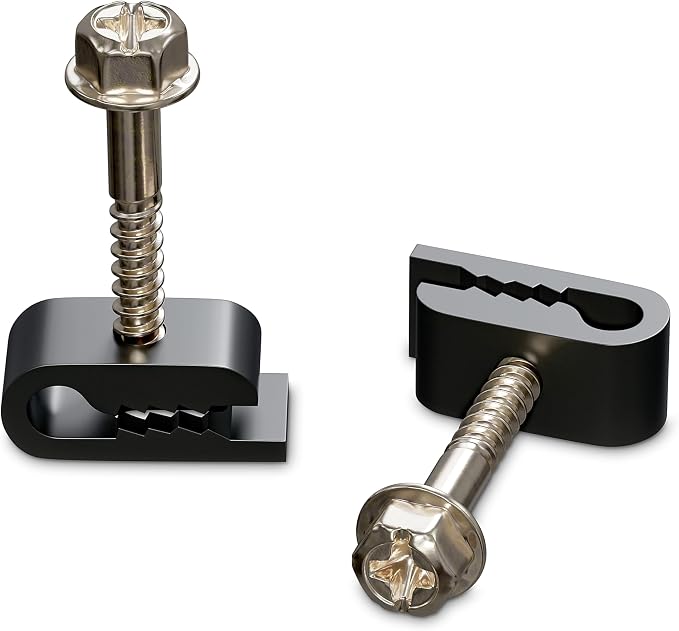 THE CIMPLE CO Mini Screw-in Cable Clips and Fasteners - Indoor/Outdoor Single Screw Clips - 3mm Wire Clamps for Fiber Optic Cables and Thermostat, Ground Wires - 3 mm (1/10 Inch), Black, 100 PCS