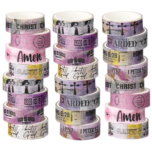 24 Rolls Back to School Christian Washi Tape Gifts Bulk Graduation VBS Religious Scripture Purple Bible Verse Washi Tape for Bible Journaling Crafting Students BibleStudy Stationery