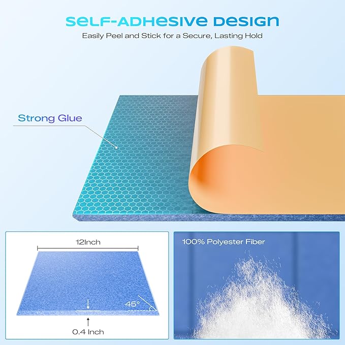 22 Pack Self-Adhesive Acoustic Panels, 12" X 12" X 0.4" High-Density Sound Proof Foam Panels for Walls, Soundproof Wall Panels for Home & Office (Light Blue)