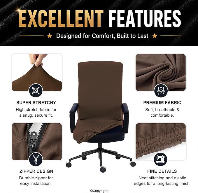 DIVA EN CAMINO DEC Stretchable Office Chair Cover with Durable Zipper, Soft Slipcover for Computer Desk Chair, High Back Chair
