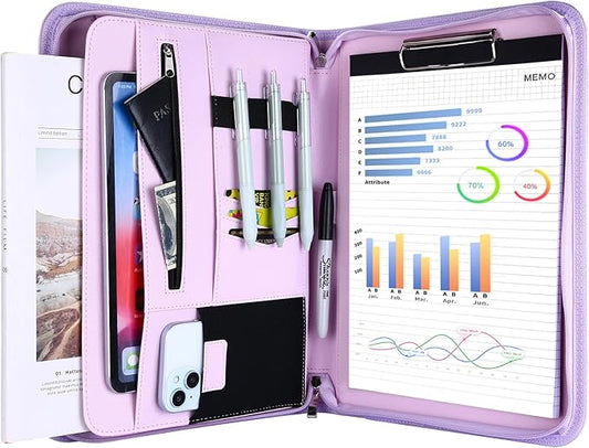 ProCase Portfolio Business Padfolio Folder with Zipper, Conference Meeting Executive File Legal Document Organizer with Pockets Letter Size A4 Writing Pad Notepad Padfolio -Purple