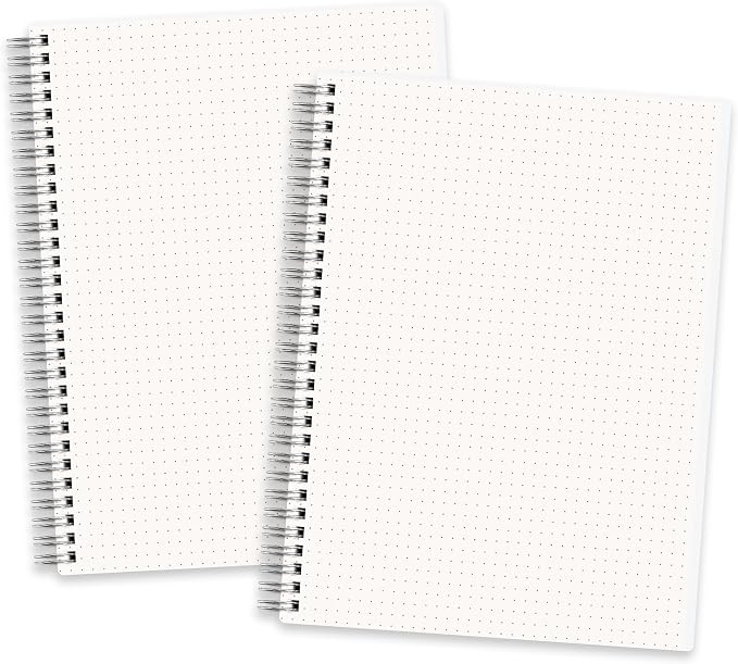 RETTACY Dotted Journal Notebook, 2-Pack, 160 Pages per Pack, B5 Medium Size (7.6'' × 10''), 100 GSM Thick Paper, Spiral-bound, Flexible Plastic Cover, for Journaling, Planning, Tracking