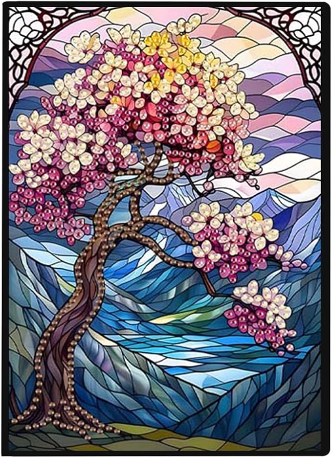 FRANDEK Color Tree Diamond Art Painting Notebook Handmade DIY A5 50 Pages Gem Art Kit, Crystal Rhinestone PU PU Journal for Creative Writing Sketching, Birthday Holiday Back To School Gift for Adults