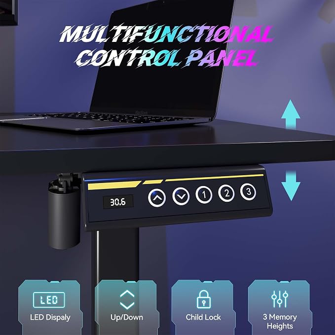 Large Electric Standing Desk,55x24 Inches Adjustable Height Stand up Desk, Sit Stand Home Office Desk, 3 Preset Heights,Equipped with Hooks,Ergonomic Computer Desk Workstation，Black