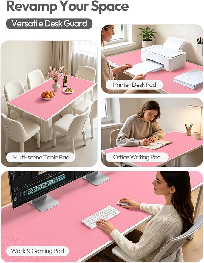 YSAGi Leather Desk Protector, Office Mat, Large Mouse Mat, Non-Slip PU Leather Blotter, Laptop Desk, Waterproof Writing Pad for Office and Home (Pink, 47.2" x 23.6")