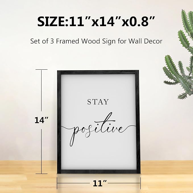 Heiple Motivational Wall Art 11"x14" Framed Wooden Inspirational Office Wall Decor for Men Picture Poster Positive Work Hard Quote Wall Decor for Home Office Bedroom (Black, 11”x14”)