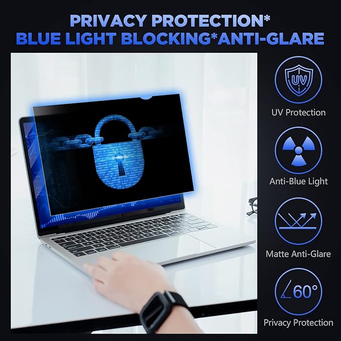 Magicmoon 15.6" Privacy Filter Screen Protector, Anti-Spy/Glare Film for 15.6 inch Widescreen Notebook Laptop with 16:9 Aspect Ratio (Width x Height:344mmx194mm)