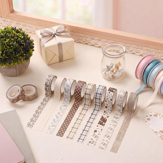 Gueevin 24 Rolls Watercolor Floral Washi Tape Set 15 mm Seasonal Flower Decorative Washi Tape for Craft Arts DIY Scrapbook Journaling Supplies Gift Wrapping(Neutral)