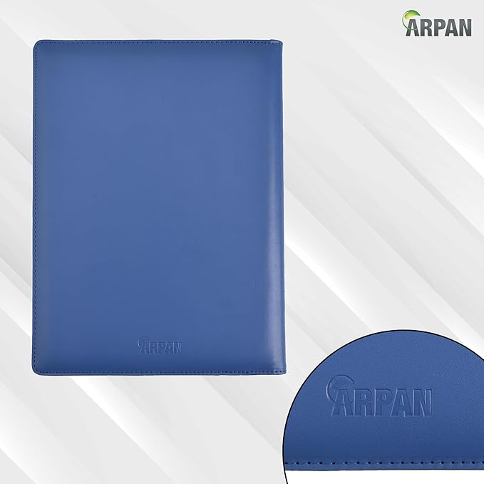 Arpan A4 Certificate Presentation Folder, Faux Leather Document Organizer, Professional Portfolio Book, Conference Display Binder (Blue, 24 Pockets 48 Sides)