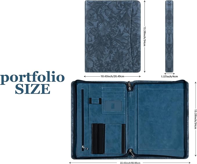 AZXCG Embossed Leather Padfolio for Women, Professional Bussiness Portfolio Organizer with A4 Notepad Holder, Zippered Portfolio Binder Fits 13" Ipad/Tablet,Gift for Women