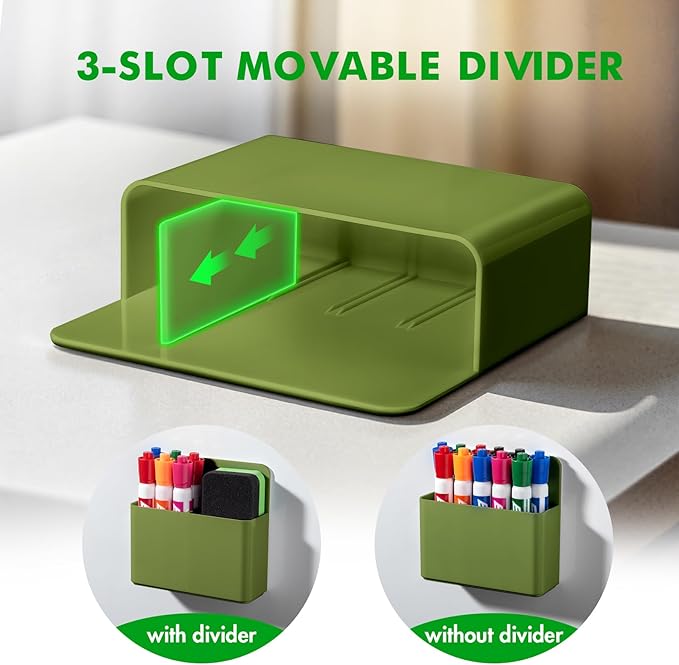 2 Pcs Magnetic Dry Erase Marker Holder for Whiteboard, Plastic Magnetic Pen Holder for Refrigerator Fridge, Magnet Pencil Cup for School Classroom, Locker Accessories, Pen Cup Organizer-Army Green