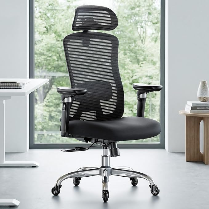 Marsail Ergonomic Office Chair with 6D Armrests, Ergonomic Chair with 3D Adjustable Headrest, Slide Seat, Lumbar Support, and 4-Position Tilt Lock – Big and Tall Office Chair with 330 lbs Capacity