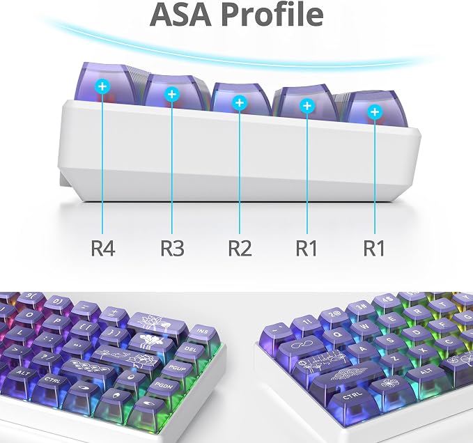 Guffercty kred Pudding PBT Keycaps for 75 Percent Keyboard, 120-Keys Transparent Keycaps ASA Profile Custom Replacement Key Caps US Layout for 60 68 82 87 104 Mechanical Keyboard (Lotus Pond)