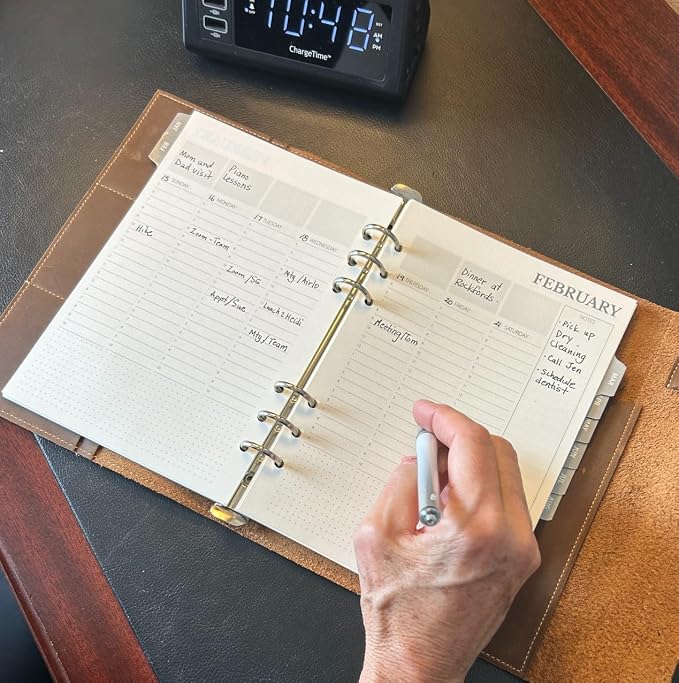 Wanderings Undated Monthly & Weekly Planner Inserts for A5 6-Ring Binder – 12 Months, Jan–Dec | Hourly Weekly Spreads, Contacts & Notes | Filofax Compatible | 120 GSM | 5.5" x 8.25"