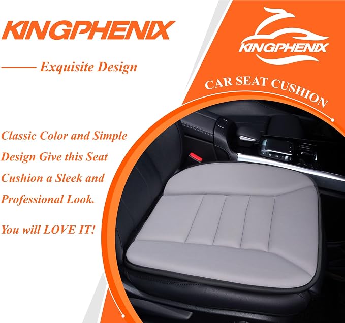 kingphenix Memory Foam Car Seat Cushion for Driver and Office Chair Comfort | 1.2-Inch-Thick Memory Foam Seat Pad, Soft, Breathable Fabric, Non-Slip Silicone Bottom for Long Drives and Office Use, Gray