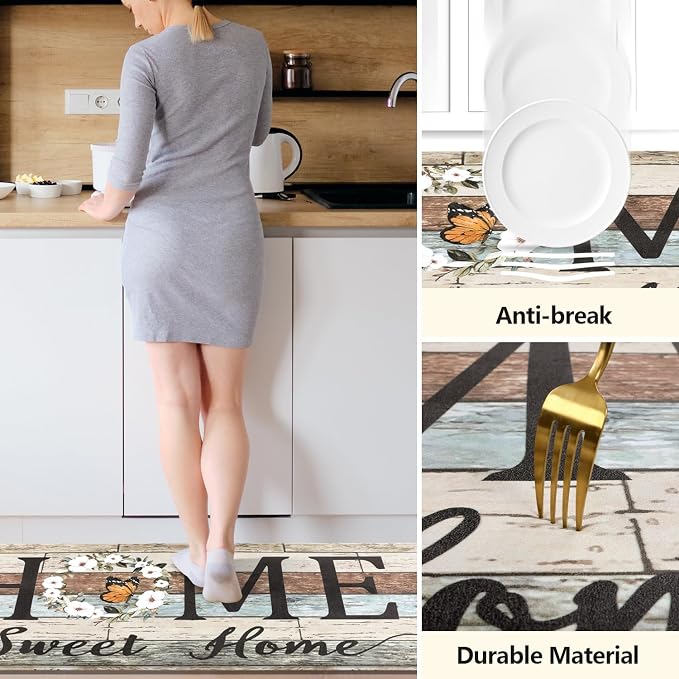 Yamaziot Anti Fatigue Kitchen Rug Set of 3, Non-Slip Cushioned Floor Mats | Waterproof, Stain Resistant, Farmhouse Cushioned Comfort Standing Desk Mat with Runner for Kitchen, Office, Sink, Laundry