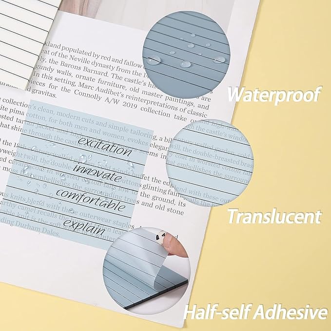 6 Pads, 300 Sheets, Clear Transparent Lined Sticky Notes 3x3, Waterproof, Self-Stick Post Notes, Easy to Post for Office, Home, Notebook, Meeting, Reusable, Stationery Set, Lined White