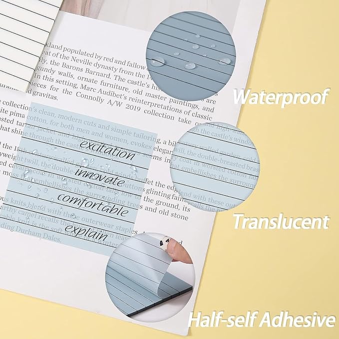 6 Pads, 300 Sheets, Clear Transparent Lined Sticky Notes 3x3, Waterproof, Self-Stick Post Notes, Easy to Post for Office, Home, Notebook, Meeting, Reusable, Stationery Set, Lined White