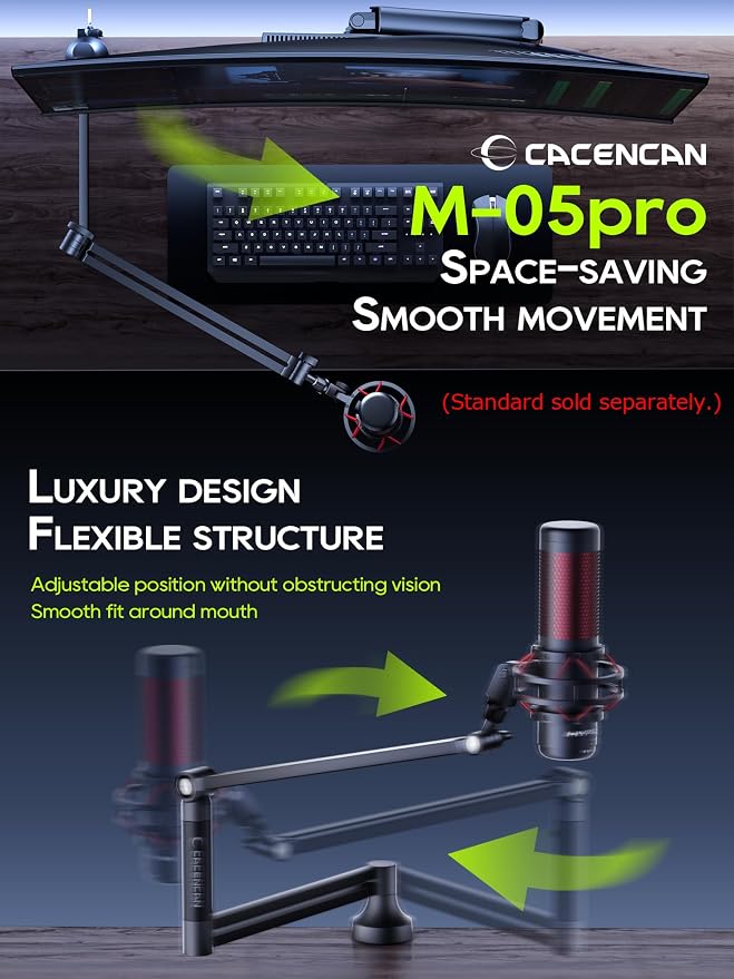 M05 Boom Arm, 360° Rotatable Microphone Stand with Desk Mount (QuadCast Adapter)