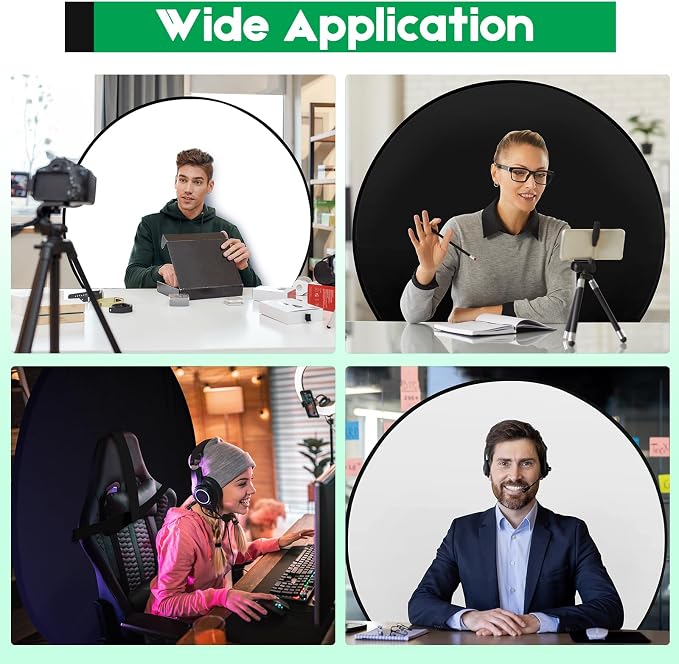 Portable Black White Screen Chair, 57 in Greenscreen Backdrop with Stand Double Sided Foldable Green Background, Chroma Key, for Photography Streaming Gaming Photo Zoom Video Chats and Meeting
