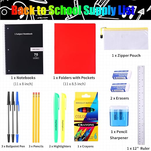 12 Set Bulk Back to School Supplies for Kids 21 Pcs School Supply Kits in Bulk for Kindergarten, Elementary, K-12 with Notebook, Crayons, Pencils Bag for Boy Girl
