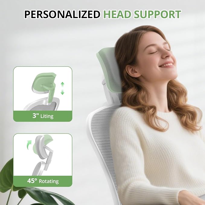 Synorla Office Chair Ergonomic Desk Chair, 330LBS Capacity, High Back Computer Design for Long Hours Comfort, Rolling Swivel for Home Office, Flip-up Armrests, White+Grey