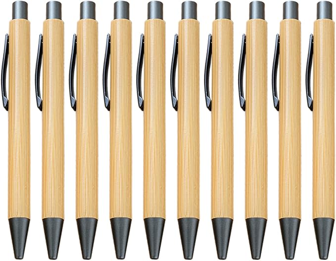 Gullor Natural Bamboo Retractable Ballpoint Pen, Sustainable Pens for Journaling Writing Office Supplies Eco Friendly Pens, 10 Pieces