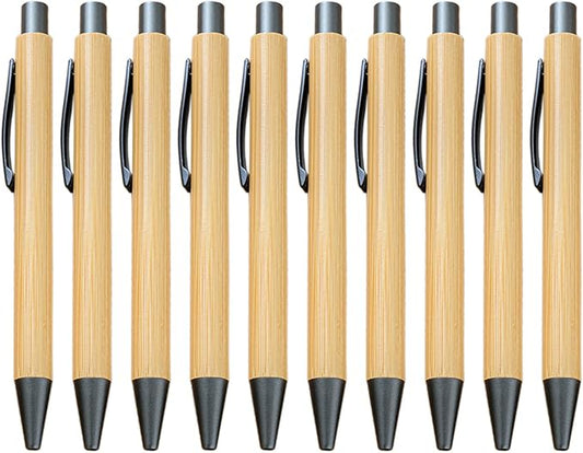 Gullor Natural Bamboo Retractable Ballpoint Pen, Sustainable Pens for Journaling Writing Office Supplies Eco Friendly Pens, 10 Pieces