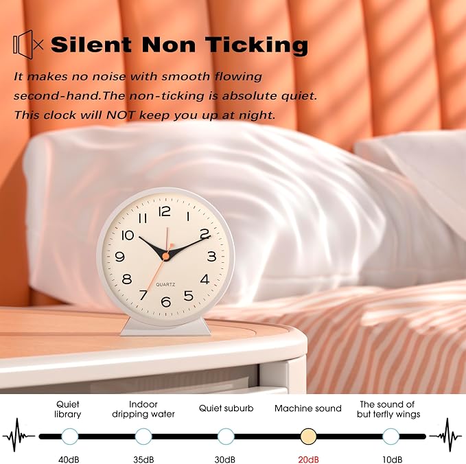 AYRELY® 4.5" Analog Alarm Clock, Small Retro Desk Clock and Table Clock | Battery Operated, Silent Metal Table Clock with Light for Living Room Decor, Bedroom, Bedside and Shelf