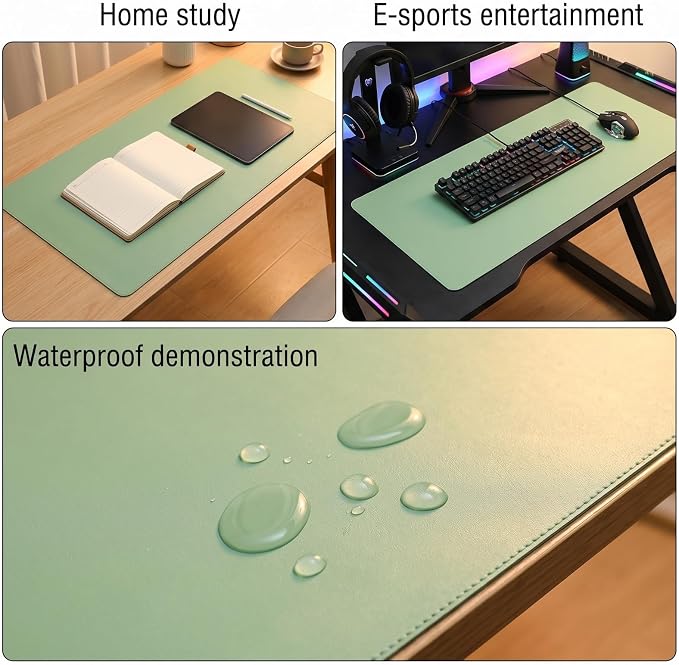 Leather Desk Pad Protector, (Green, 16" x 28") Office Desk Mat, Large PVC Leather Desk Blotter, Non-Slip Mouse Pad