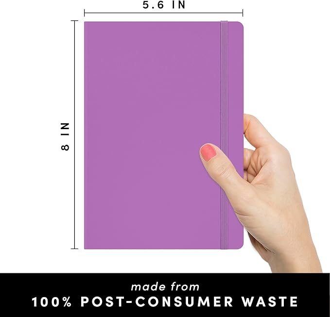 PAPERAGE Recycled Blank Journal Notebook, (Lilac), 160 Pages, Medium 5.6 in x 8 in - 100 GSM Thick Paper – Hardcover Journaling Notebook for Work, School, Note Taking or Sketching