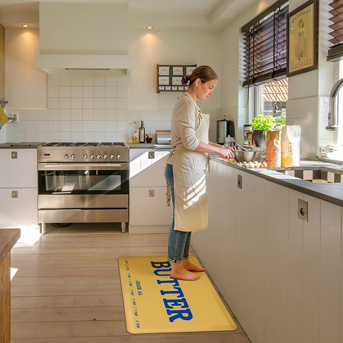 MSJGA Butter Rug Kitchen Rugs Floor Cushioned Anti-Fatigue Mat 17.3"x28" | Non-Slip Standing Desk Mat, Comfort Floor Mats for House Sink Office Laundry, Waterproof, Yellow